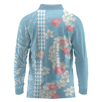 Blue Hawaii Anthurium Plumeria Lei Long Sleeve Polo Shirt