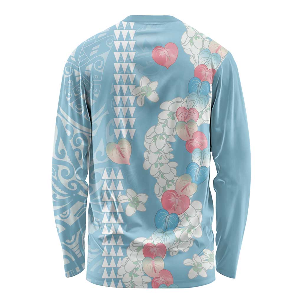 Blue Hawaii Anthurium Plumeria Lei Long Sleeve Shirt