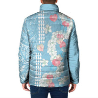 Blue Hawaii Anthurium Plumeria Lei Padded Jacket