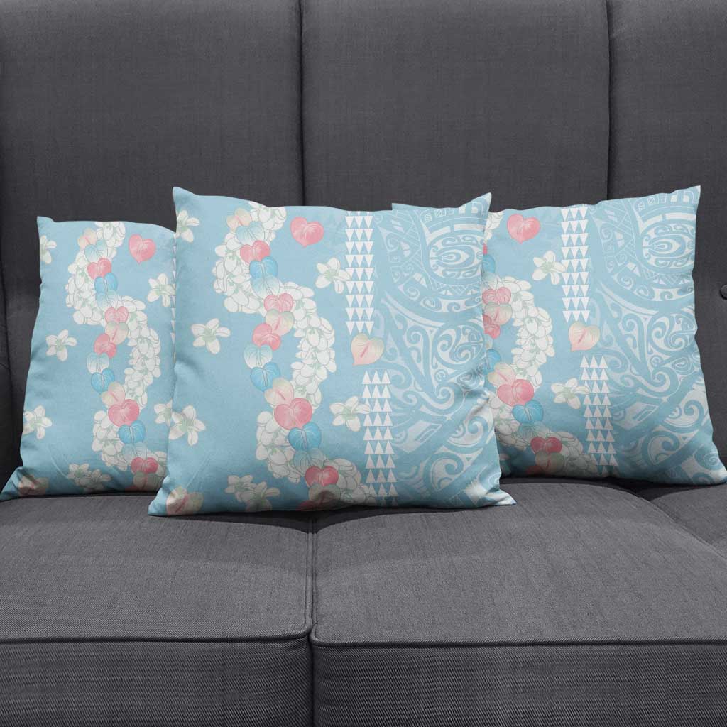 Blue Hawaii Anthurium Plumeria Lei Pillow Cover