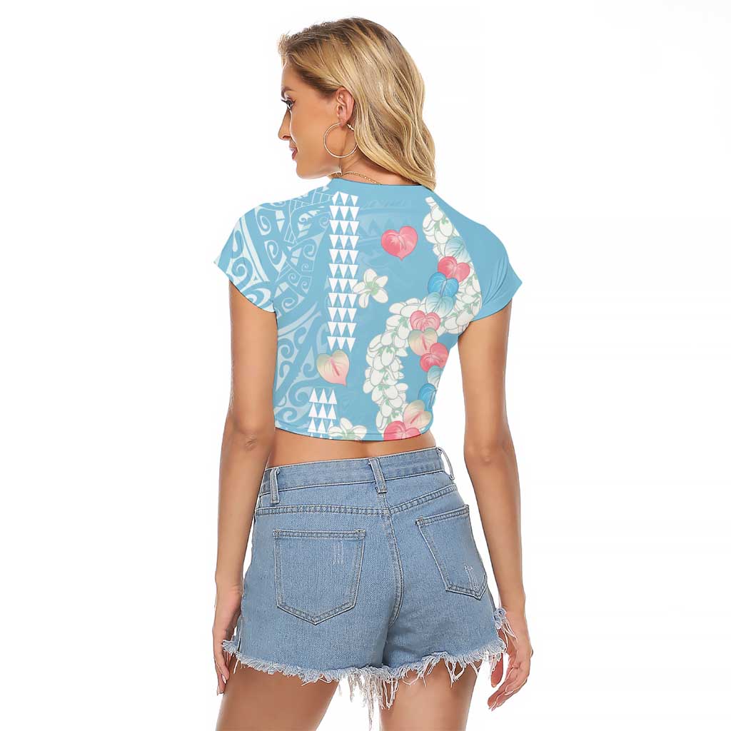 Blue Hawaii Anthurium Plumeria Lei Raglan Cropped T Shirt