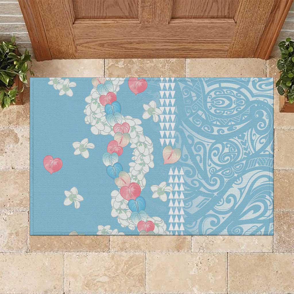 Blue Hawaii Anthurium Plumeria Lei Rubber Doormat