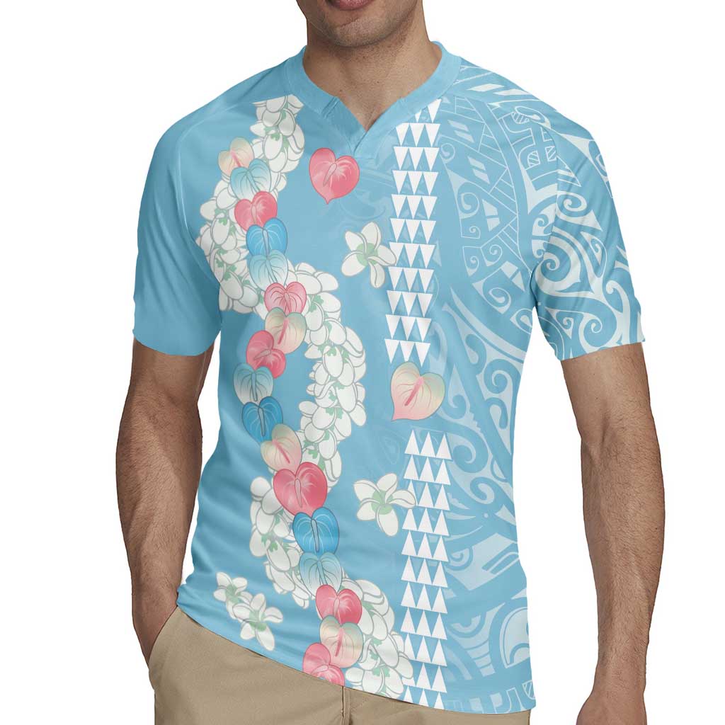 Blue Hawaii Anthurium Plumeria Lei Rugby Jersey