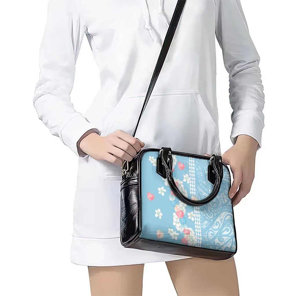 Blue Hawaii Anthurium Plumeria Lei Shoulder Handbag