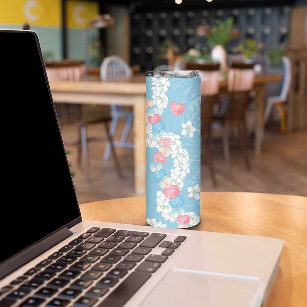 Blue Hawaii Anthurium Plumeria Lei Skinny Tumbler