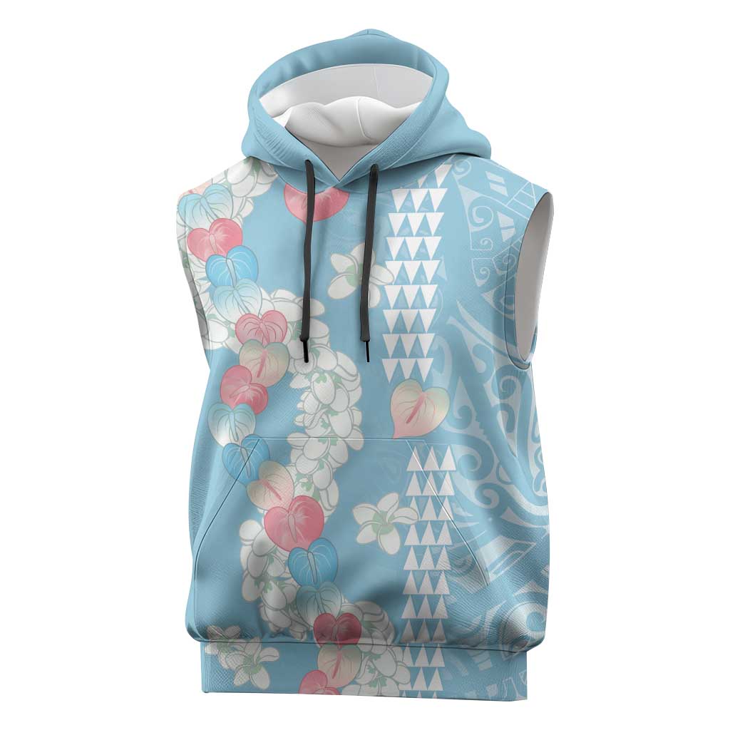 Blue Hawaii Anthurium Plumeria Lei Sleeveless Hoodie