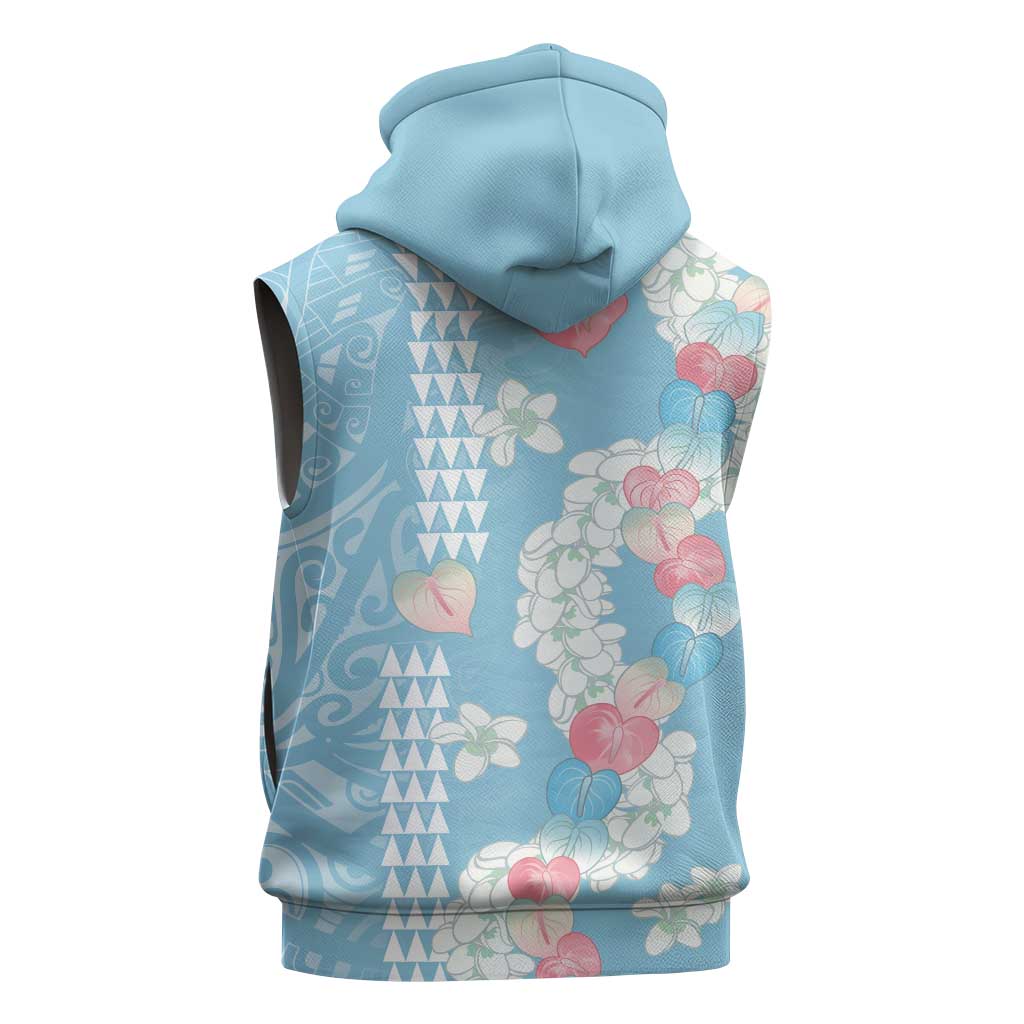 Blue Hawaii Anthurium Plumeria Lei Sleeveless Hoodie