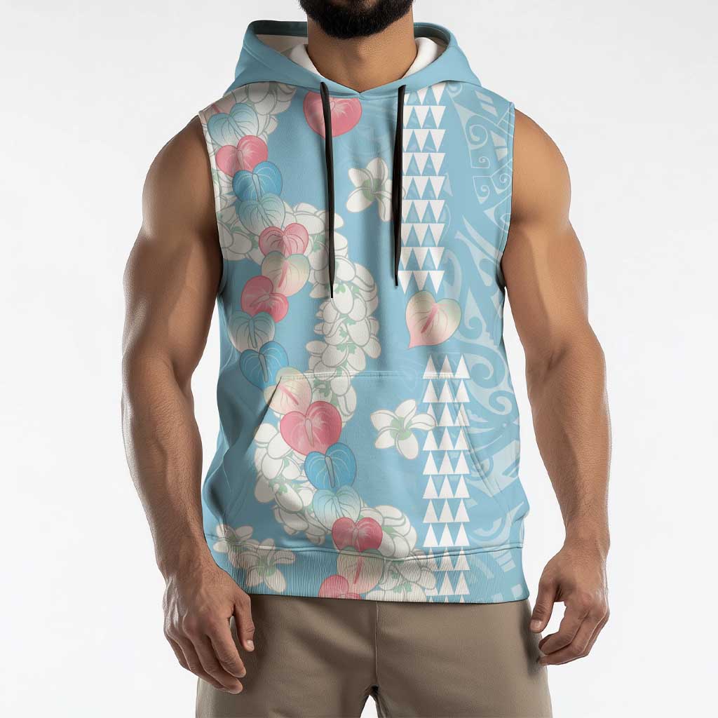 Blue Hawaii Anthurium Plumeria Lei Sleeveless Hoodie