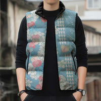 Blue Hawaii Anthurium Plumeria Lei Sleeveless Puffer Jacket