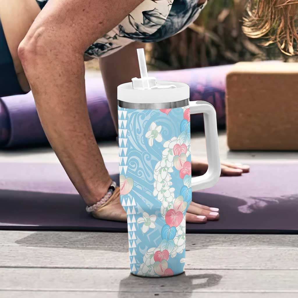Blue Hawaii Anthurium Plumeria Lei Tumbler With Handle