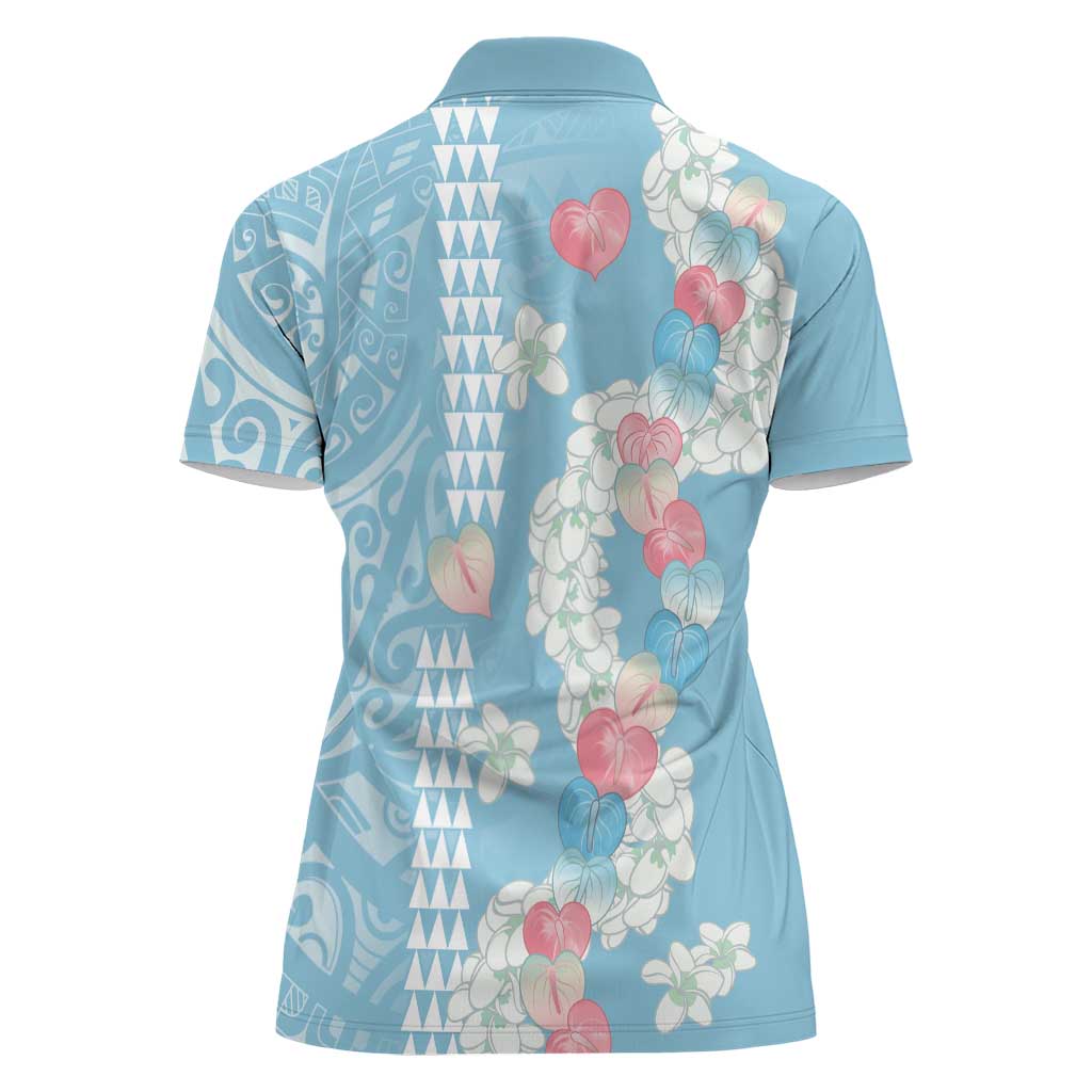 Blue Hawaii Anthurium Plumeria Lei Women Polo Shirt