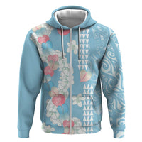 Blue Hawaii Anthurium Plumeria Lei Zip Hoodie