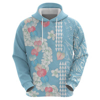 Blue Hawaii Anthurium Plumeria Lei Zip Hoodie