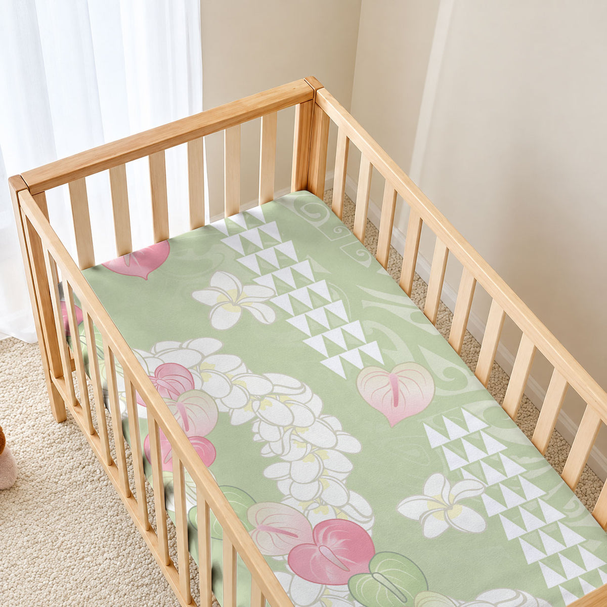 Leaf Green Hawaii Anthurium Plumeria Lei Baby Bed Cover LT9 - Polynesian Pride