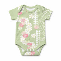 Leaf Green Hawaii Anthurium Plumeria Lei Baby Onesie LT9 Blue - Polynesian Pride