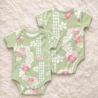 Leaf Green Hawaii Anthurium Plumeria Lei Baby Onesie LT9 - Polynesian Pride