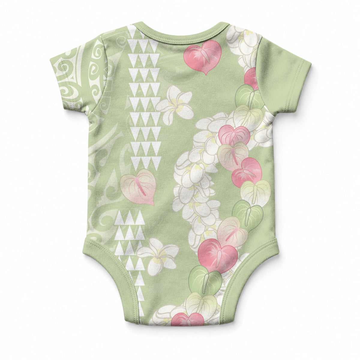 Leaf Green Hawaii Anthurium Plumeria Lei Baby Onesie LT9 - Polynesian Pride