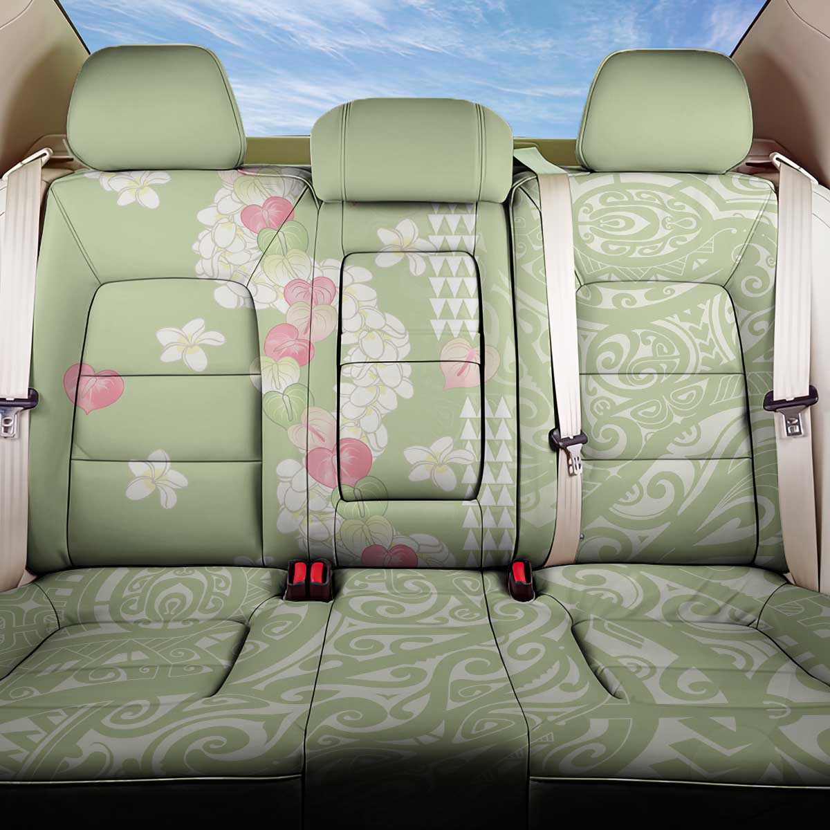 Leaf Green Hawaii Anthurium Plumeria Lei Back Car Seat Cover