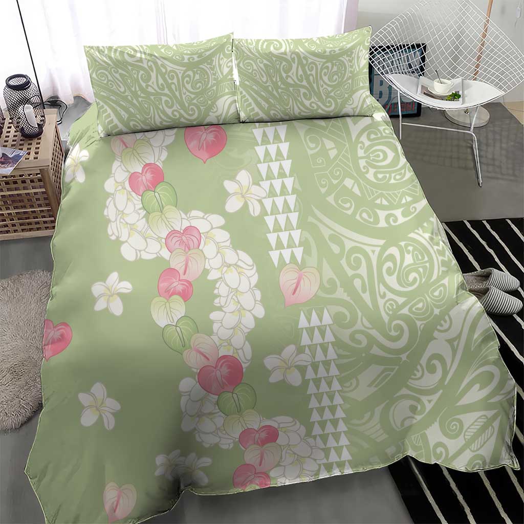 Leaf Green Hawaii Anthurium Plumeria Lei Bedding Set