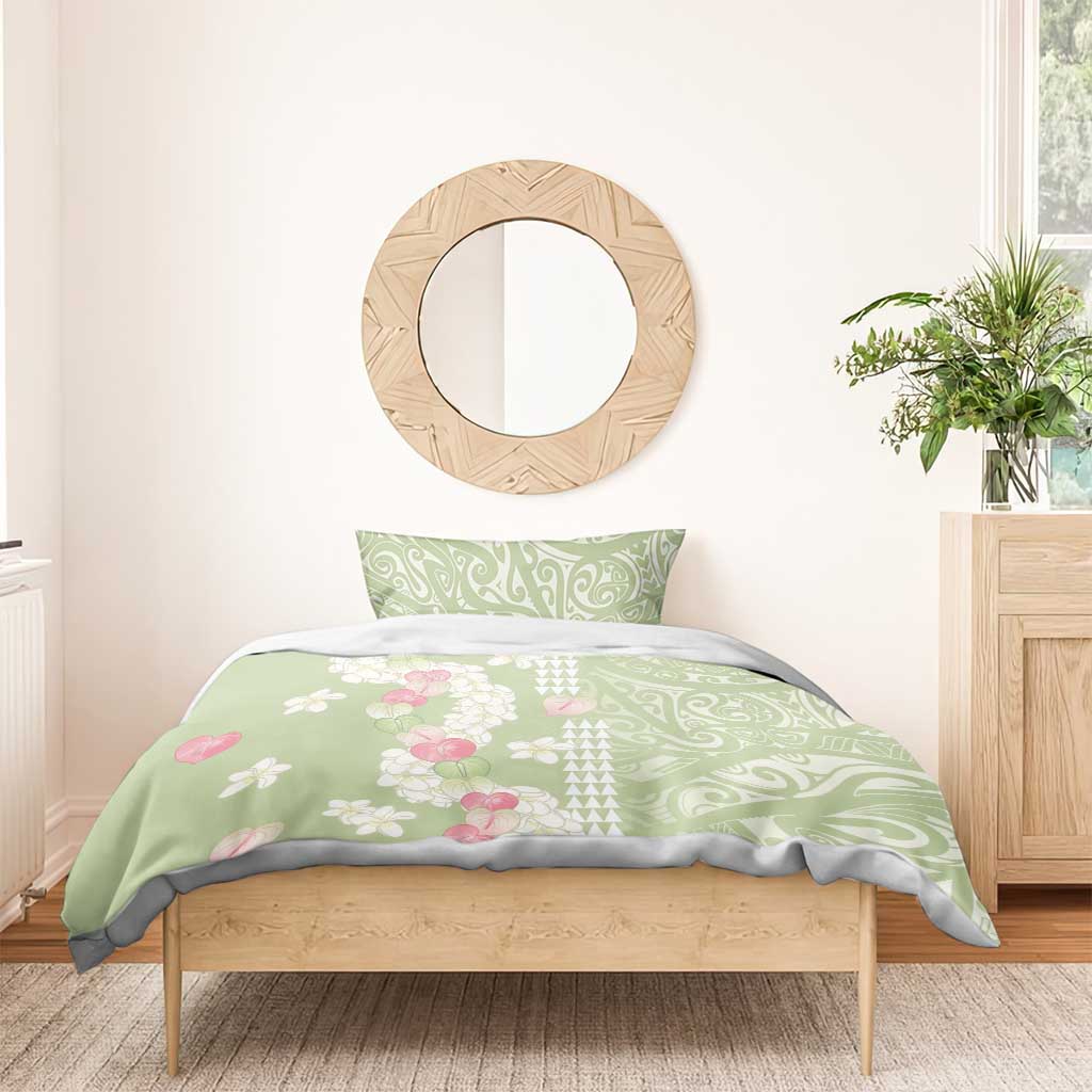 Leaf Green Hawaii Anthurium Plumeria Lei Bedding Set