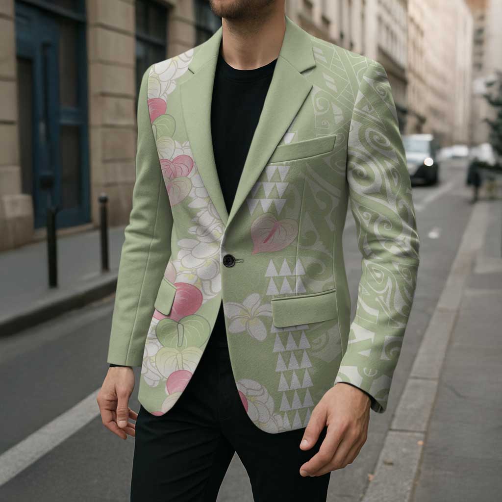 Leaf Green Hawaii Anthurium Plumeria Lei Blazer