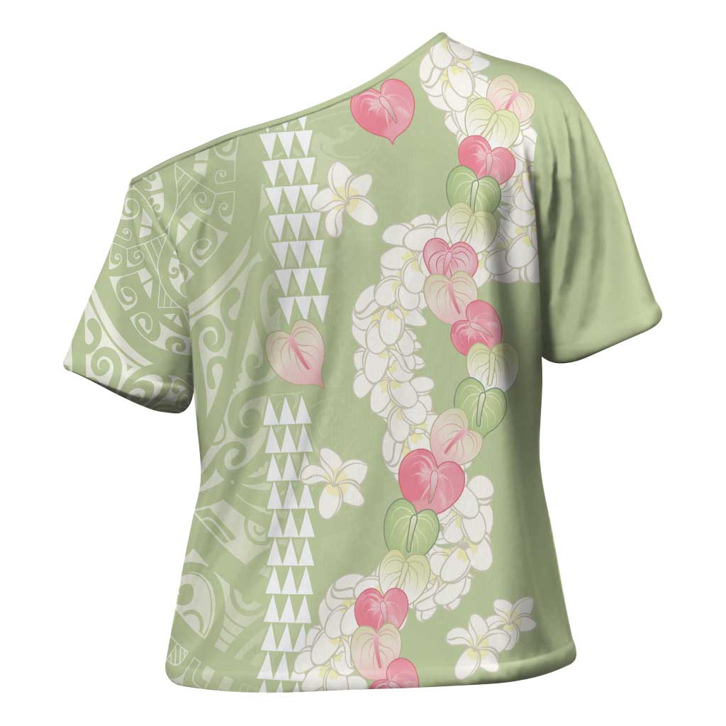 Leaf Green Hawaii Anthurium Plumeria Lei Cross Shoulder Shirt