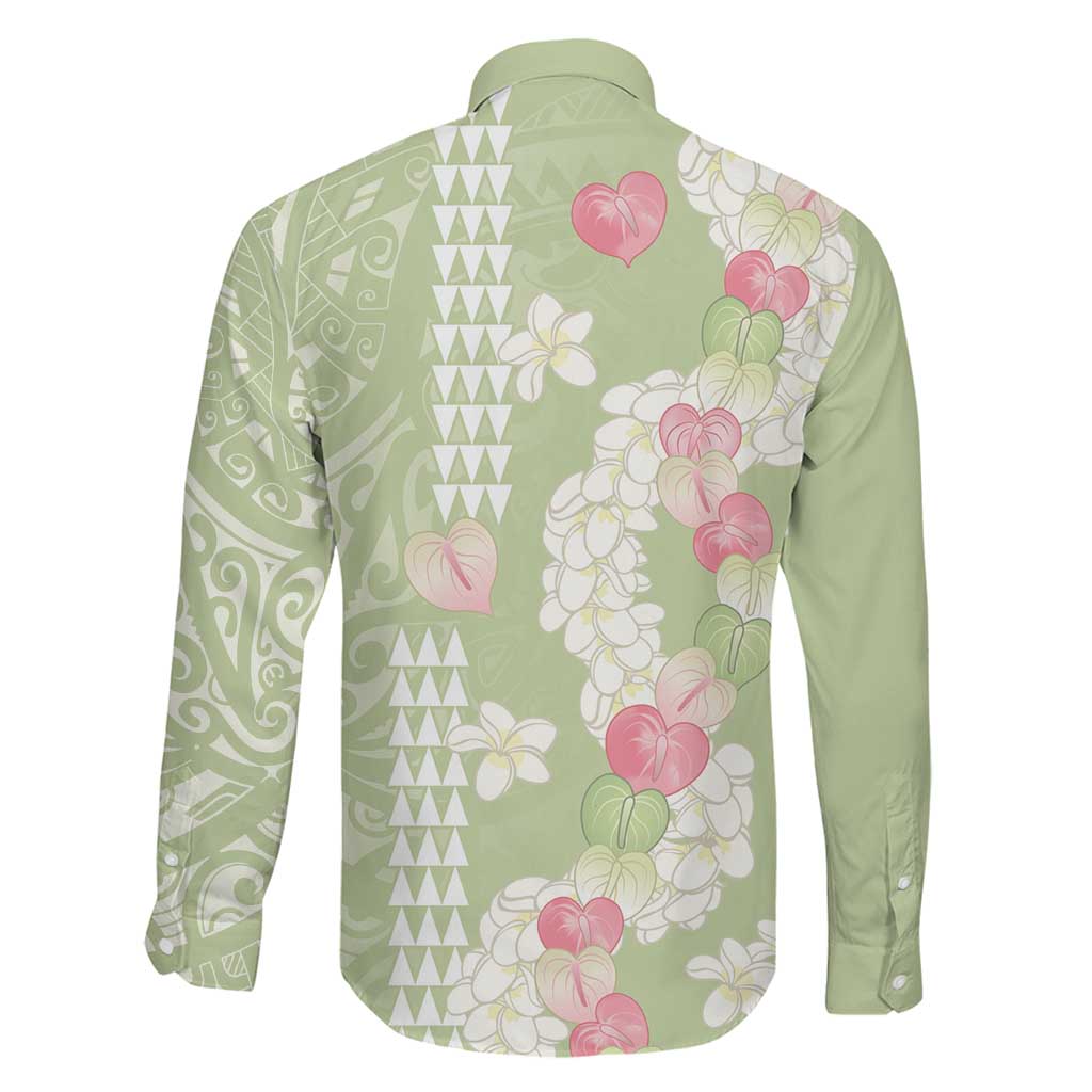 Leaf Green Hawaii Anthurium Plumeria Lei Family Matching Off The Shoulder Long Sleeve Dress and Hawaiian Shirt LT9 - Polynesian Pride