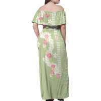 Leaf Green Hawaii Anthurium Plumeria Lei Family Matching Off Shoulder Maxi Dress and Hawaiian Shirt LT9 - Polynesian Pride
