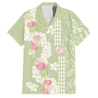 Leaf Green Hawaii Anthurium Plumeria Lei Family Matching Puletasi and Hawaiian Shirt