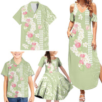 Leaf Green Hawaii Anthurium Plumeria Lei Family Matching Summer Maxi Dress and Hawaiian Shirt LT9 - Polynesian Pride