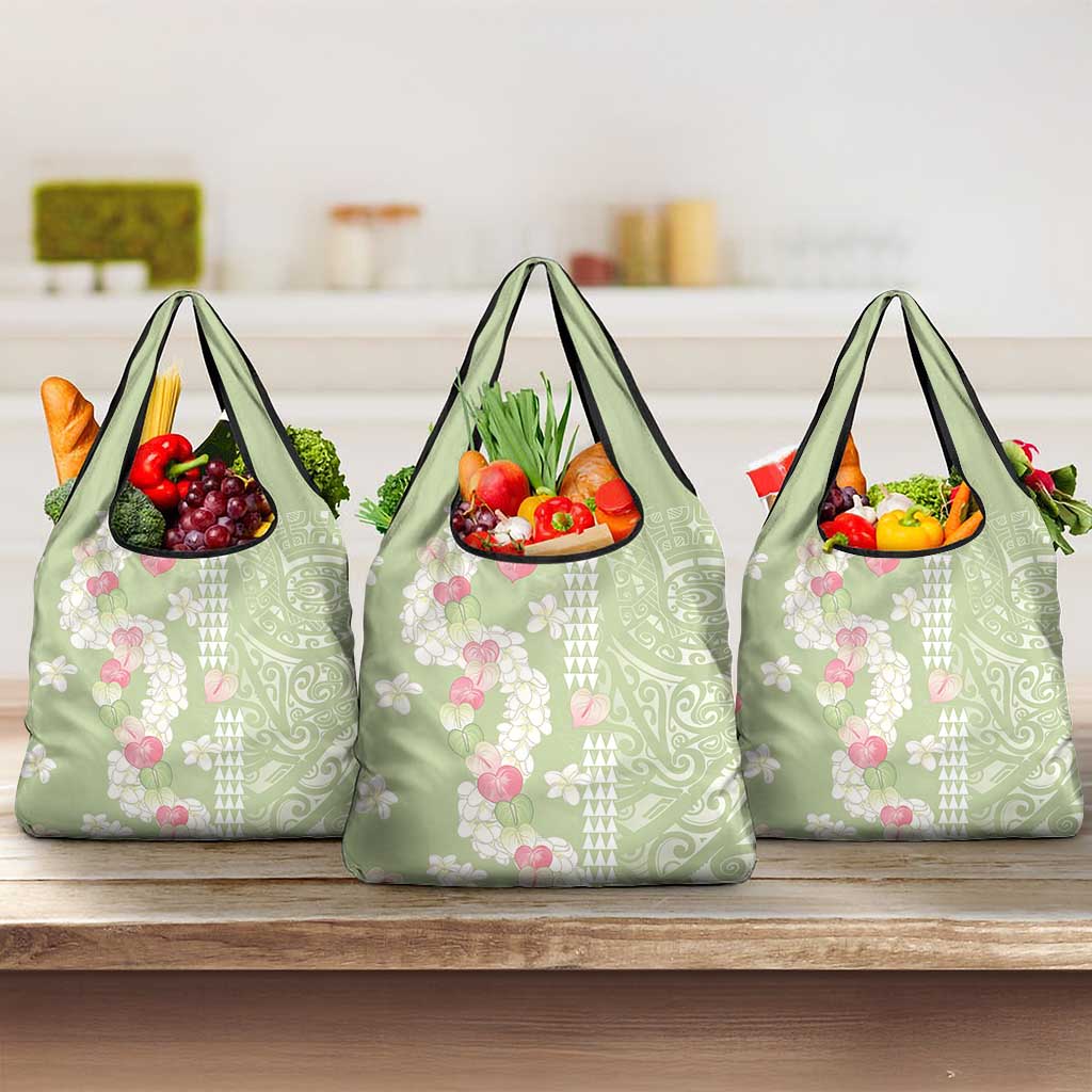 Leaf Green Hawaii Anthurium Plumeria Lei Grocery Bag