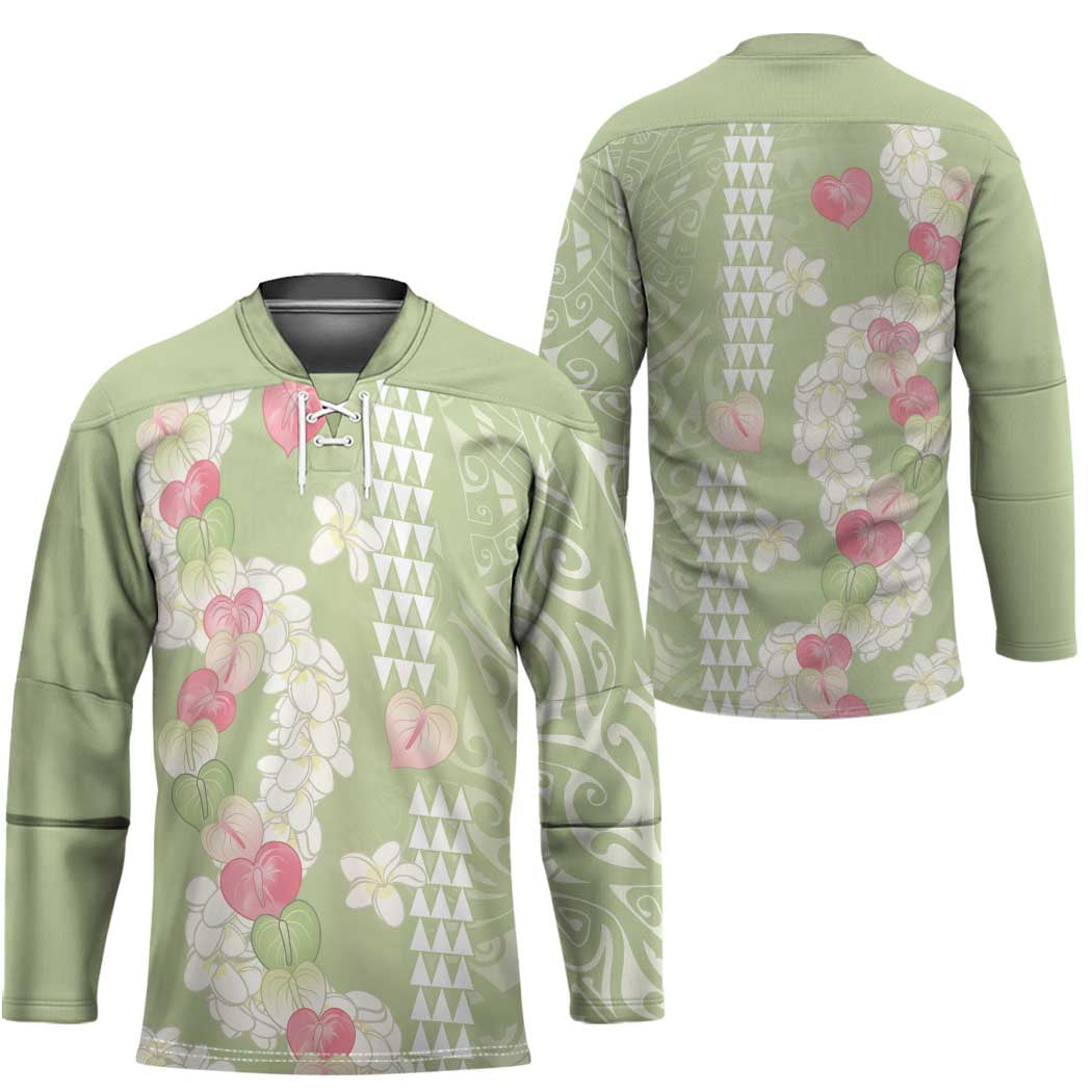Leaf Green Hawaii Anthurium Plumeria Lei Hockey Jersey