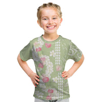 Leaf Green Hawaii Anthurium Plumeria Lei Kid T Shirt