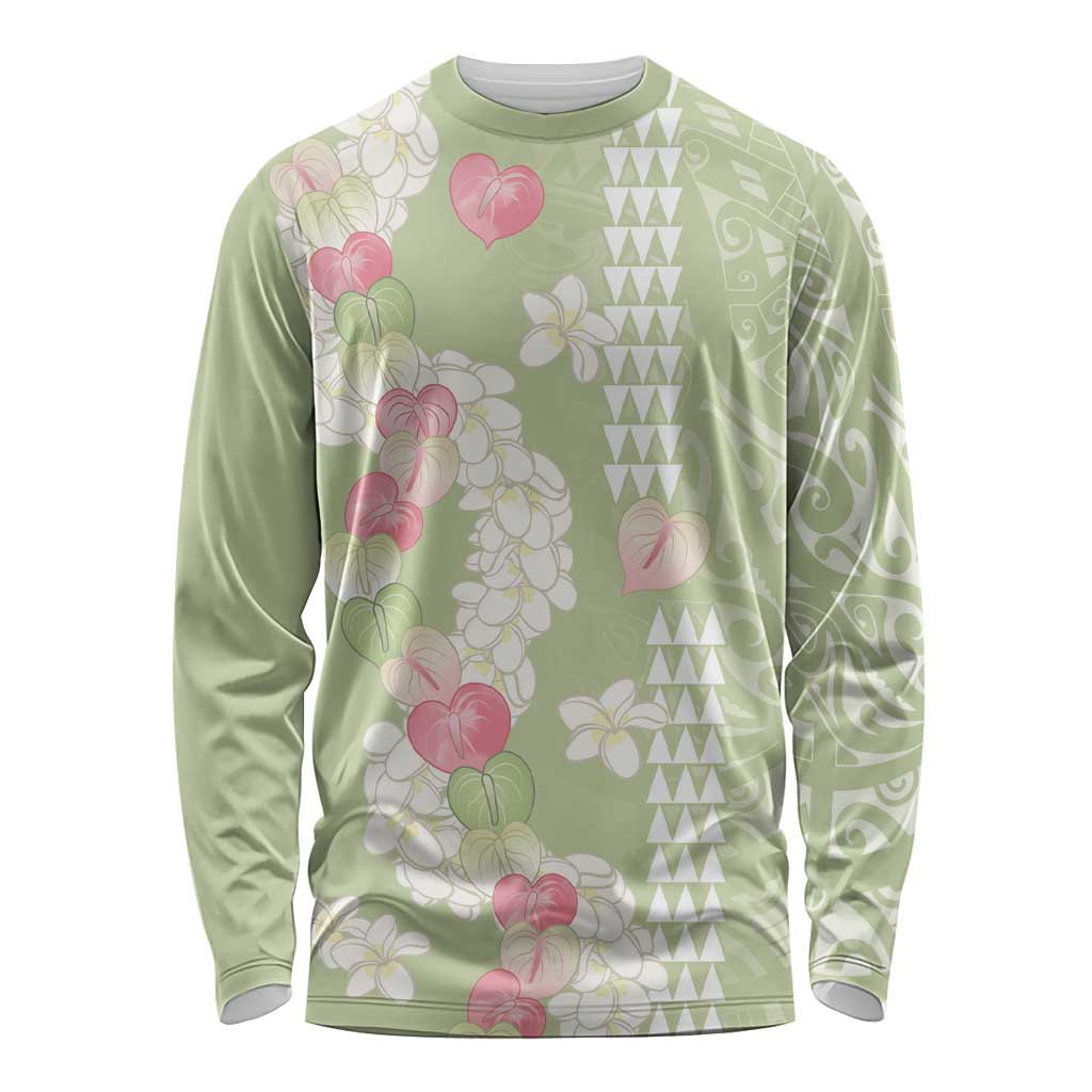 Leaf Green Hawaii Anthurium Plumeria Lei Long Sleeve Shirt