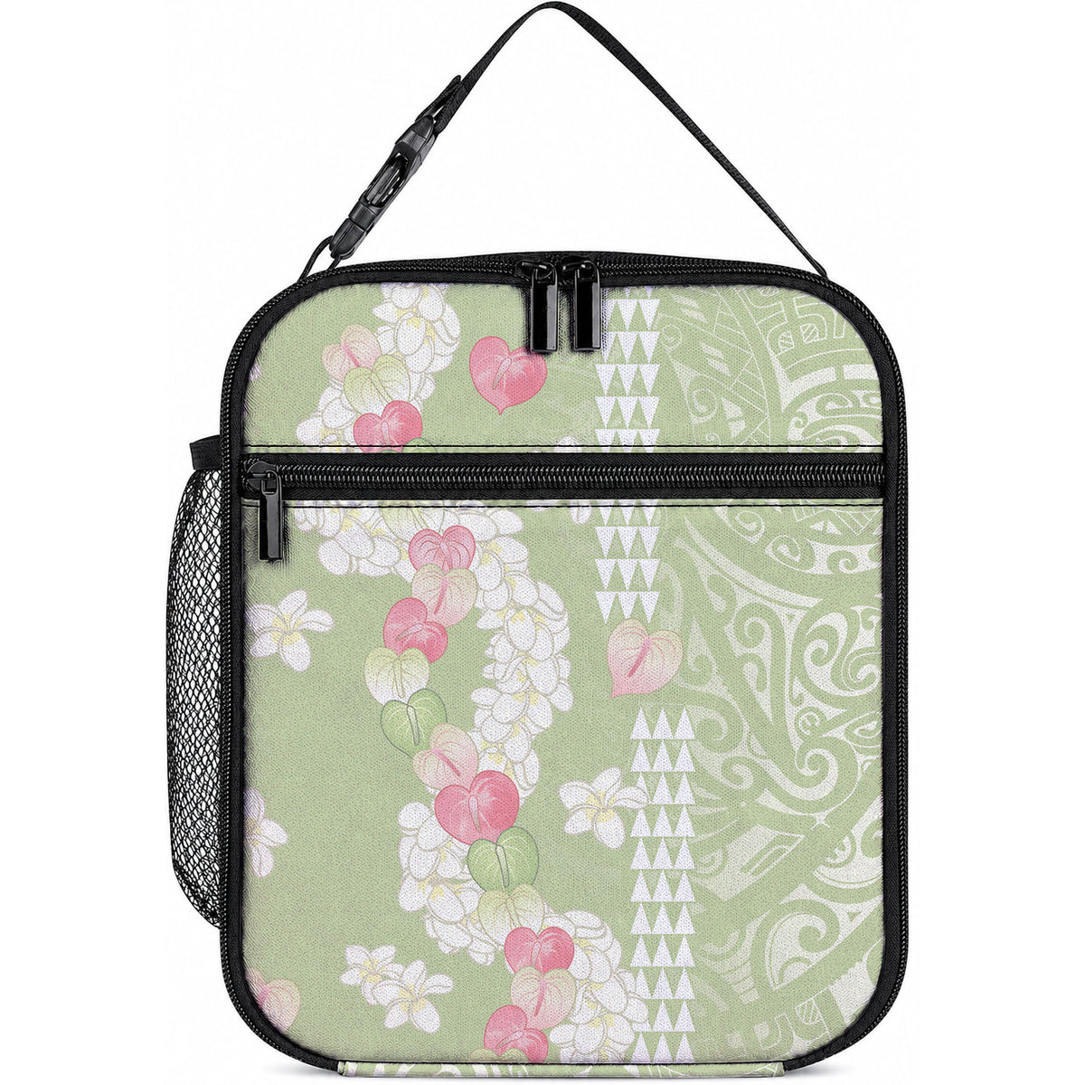 Leaf Green Hawaii Anthurium Plumeria Lei Lunch Bag LT9 10.2 × 8.3 × 4.3 inch Blue - Polynesian Pride