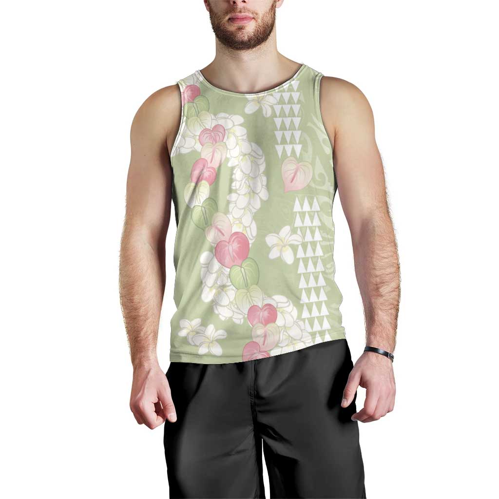 Leaf Green Hawaii Anthurium Plumeria Lei Men Tank Top
