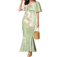 Leaf Green Hawaii Anthurium Plumeria Lei Mermaid Dress