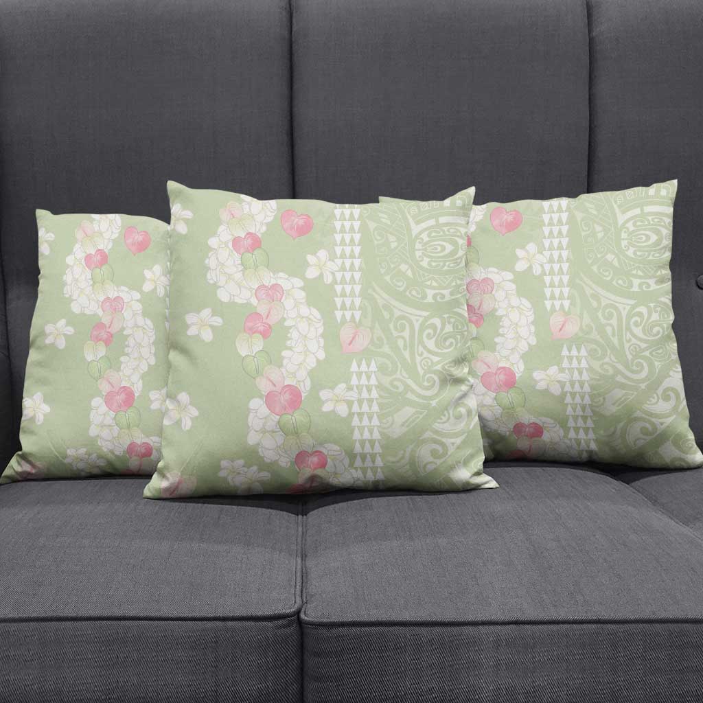 Leaf Green Hawaii Anthurium Plumeria Lei Pillow Cover