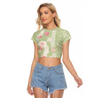 Leaf Green Hawaii Anthurium Plumeria Lei Raglan Cropped T Shirt
