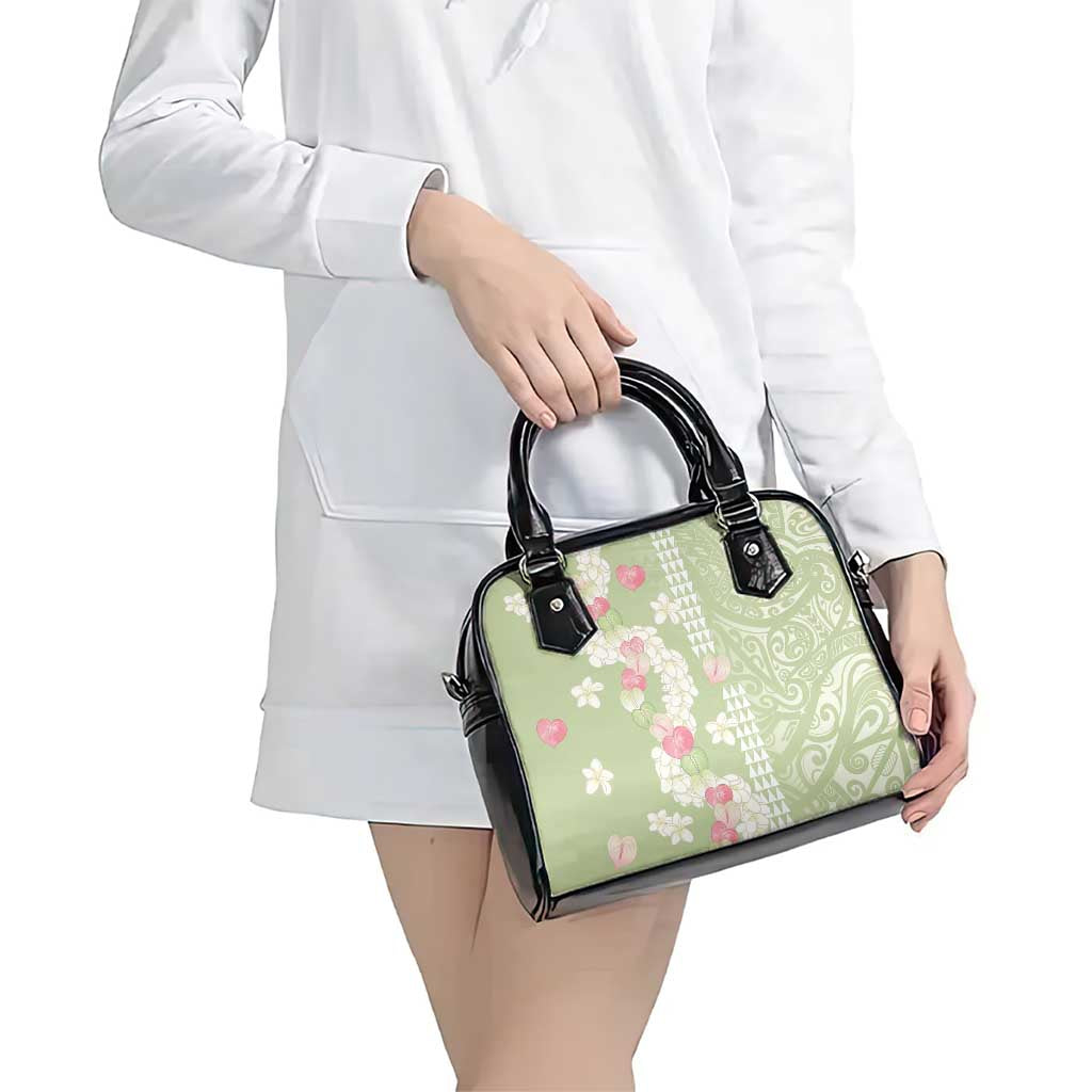 Leaf Green Hawaii Anthurium Plumeria Lei Shoulder Handbag