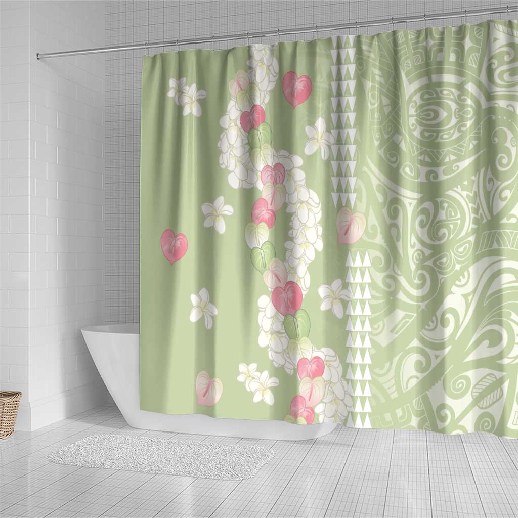 Leaf Green Hawaii Anthurium Plumeria Lei Shower Curtain