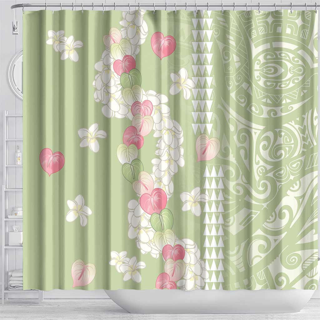 Leaf Green Hawaii Anthurium Plumeria Lei Shower Curtain
