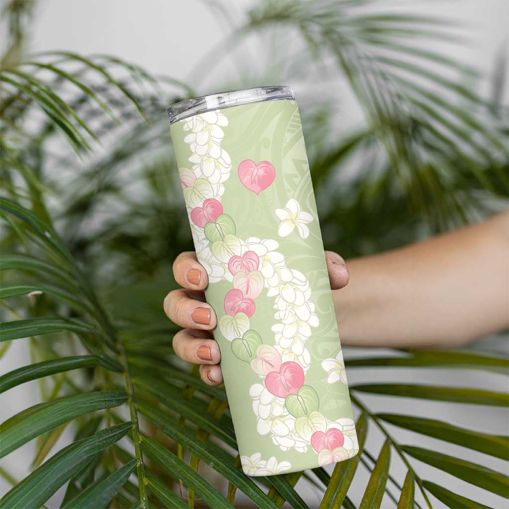 Leaf Green Hawaii Anthurium Plumeria Lei Skinny Tumbler