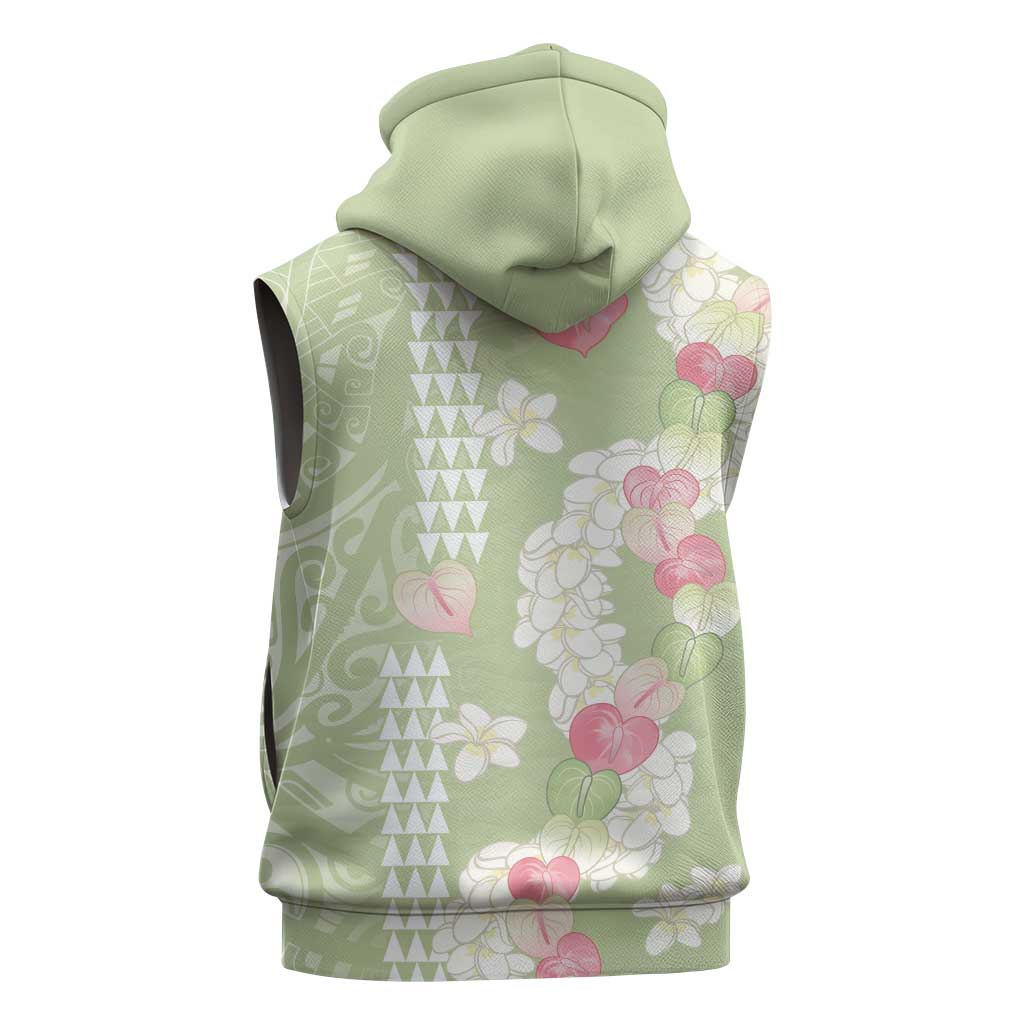 Leaf Green Hawaii Anthurium Plumeria Lei Sleeveless Zip Hoodie