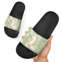Leaf Green Hawaii Anthurium Plumeria Lei Slide Sandals