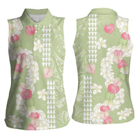 Leaf Green Hawaii Anthurium Plumeria Lei Women Sleeveless Polo Shirt