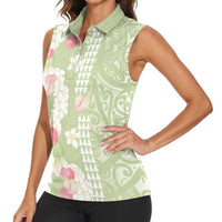 Leaf Green Hawaii Anthurium Plumeria Lei Women Sleeveless Polo Shirt