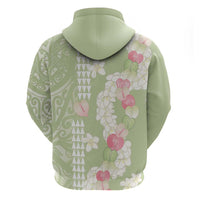 Leaf Green Hawaii Anthurium Plumeria Lei Zip Hoodie