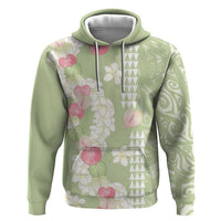 Leaf Green Hawaii Anthurium Plumeria Lei Zip Hoodie