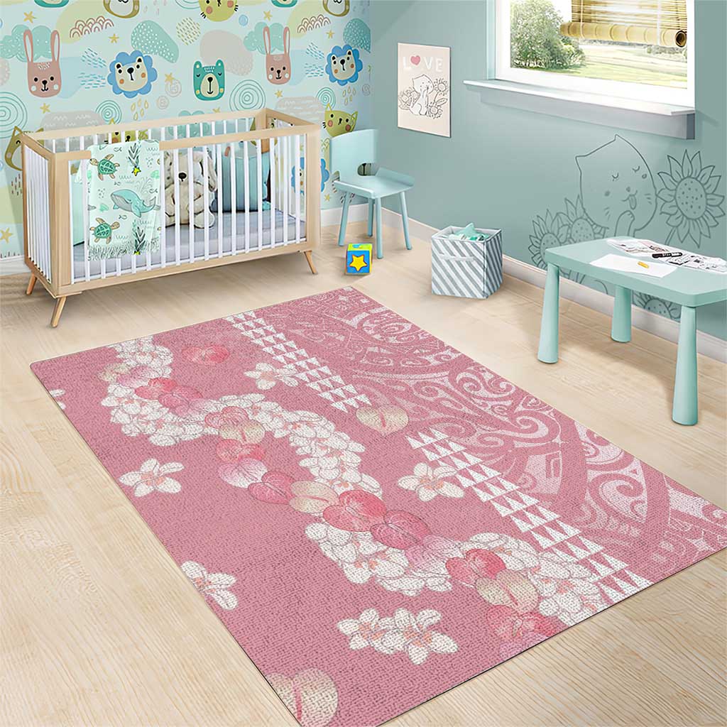 Soft Pink Hawaii Anthurium Plumeria Lei Area Rug